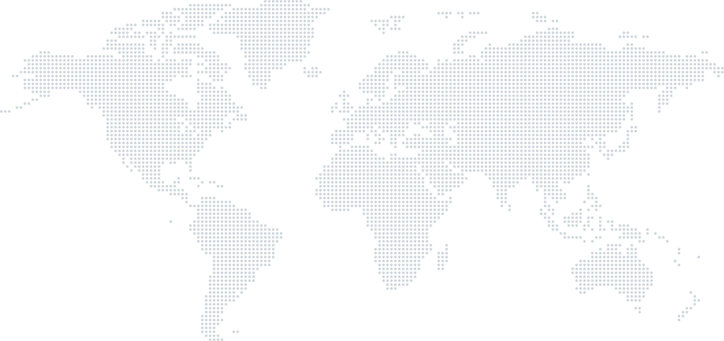 Dotted world map on a blue background, highlighting global connectivity and geography.